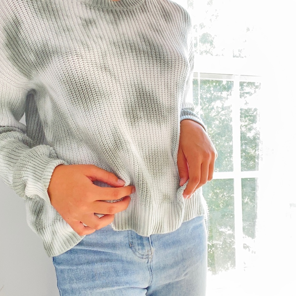 Green and white tie-dye sweater